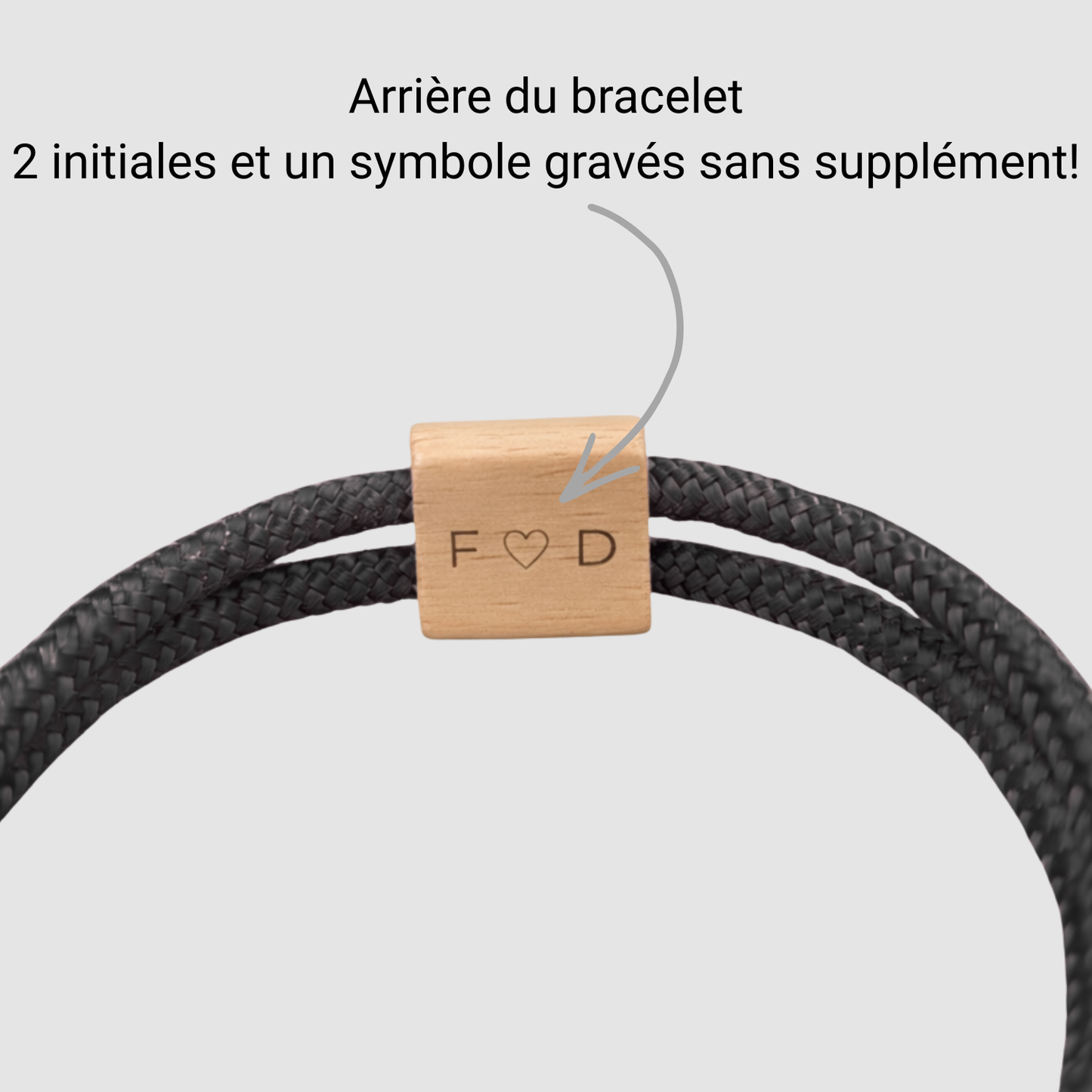 Bracelet Shaka en corde et bois – Initiales et symbole gravés au dos