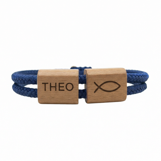 Bracelet Baptême Communion Confirmation Bois de cerisier Gravé