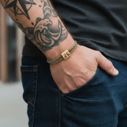 Bracelet Nordique en Bois de cerisier gravé – Symboles Vikings