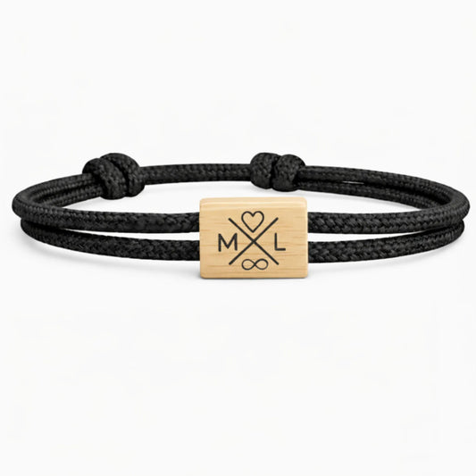 Bracelet personnalisé – Initiales & icônes en croix – Cadeau couple