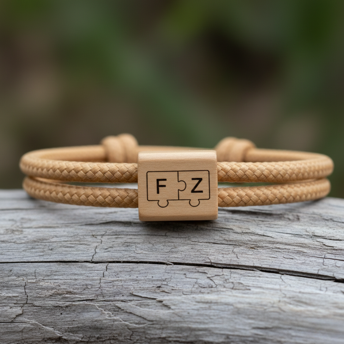 Bracelet Couple Puzzle Homme Femme Corde 4 mm Bois Gravé Fabrication Française