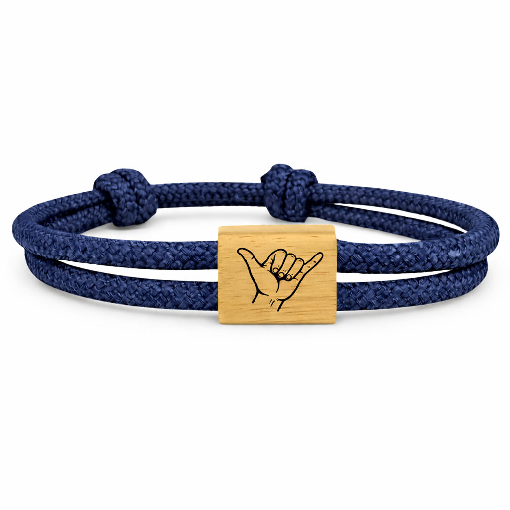 Bracelet Shaka en corde et bois – Initiales et symbole gravés au dos