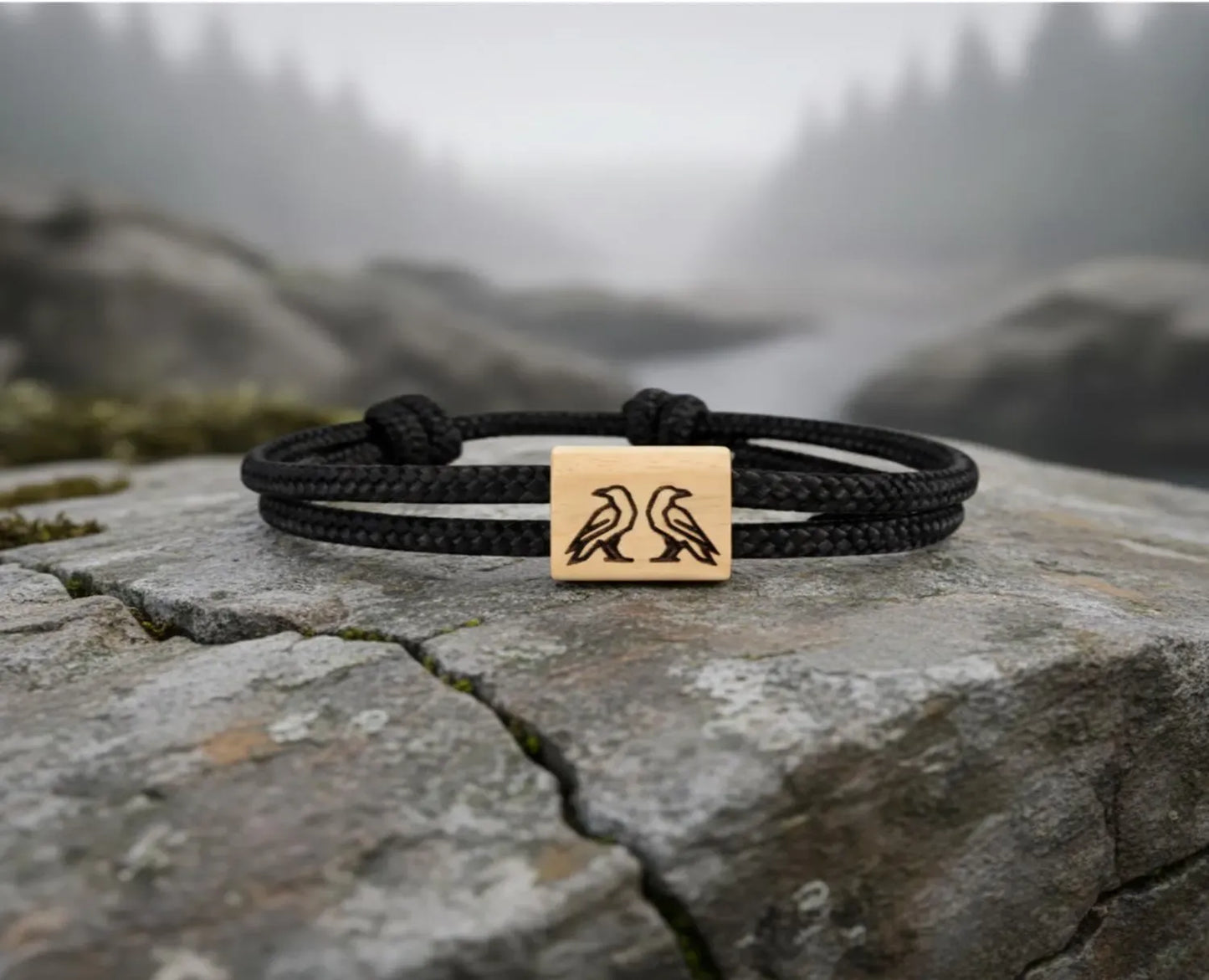 Bracelet Nordique en Bois de cerisier gravé – Symboles Vikings