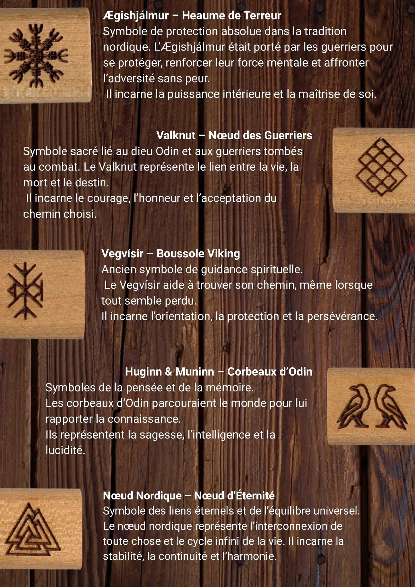 Bracelet Nordique en Bois de cerisier gravé – Symboles Vikings