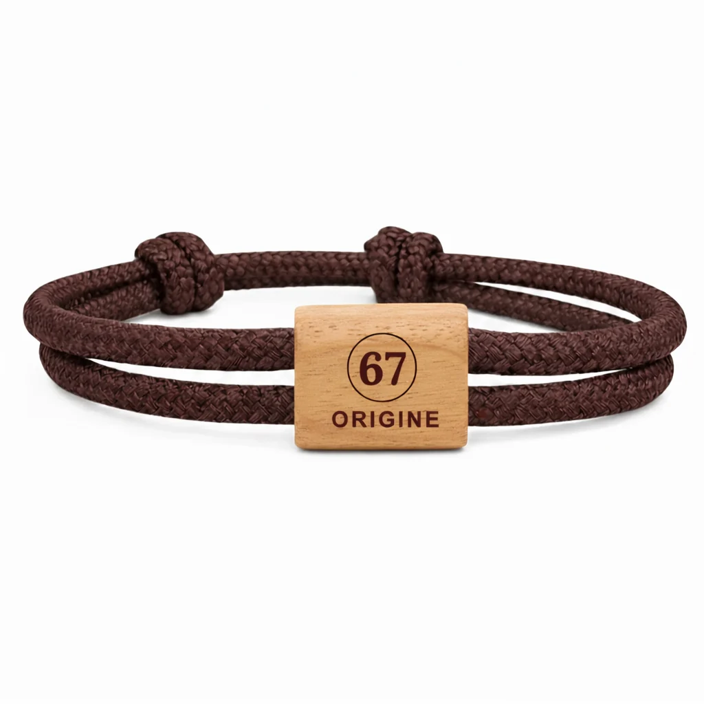 Numéro 67 gravé sous ORIGINE, cordon marron foncé
