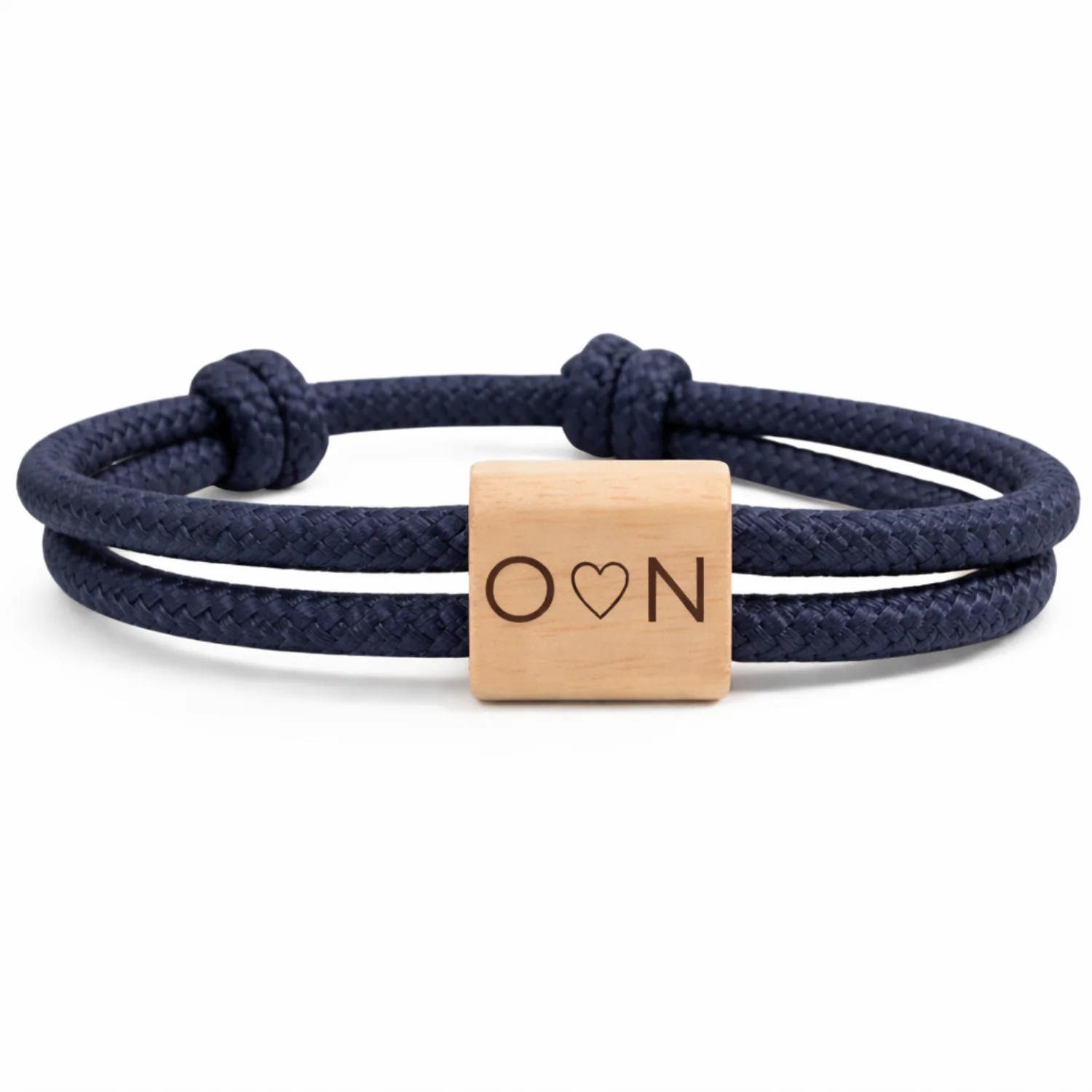 Initiales O et N séparées d'un cœur, cordon bleu navy